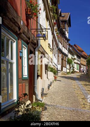 Häuser am Schlossberg, Quedlinburg, Sachsen-Anhalt, Deutschland, Stockfoto