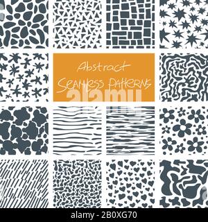 Set aus 14 abstrakten, nahtlosen Doodle-Mustern und Texturen. Kann für Hintergrundbilder, Hintergründe usw. Verwendet Werden, Die Für einfache Farbänderungen optimiert sind. EPS8 Vektor i. Stock Vektor