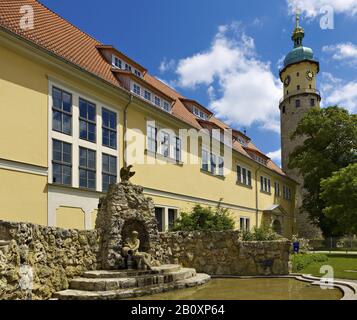 Burg mit Neptun Grotte und Neideckturm der Burgruine in Arnstadt, Thüringen, Deutschland, Stockfoto