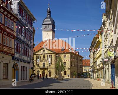 Rathaus mit Marktstraße, Bad Langensalza, Thüringen, Deutschland, Stockfoto
