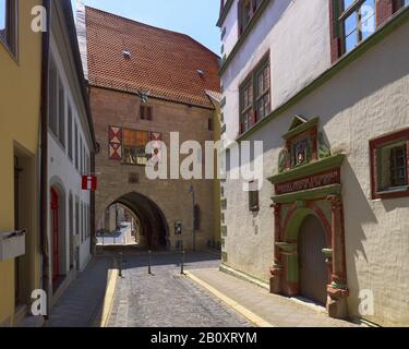 Rathausdurchfahrt und -Portal in Mühlhausen, Thüringen, Deutschland, Stockfoto