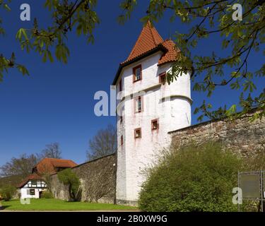 Gärtnerhaus und Zwingerturm aus Schloss Wilhelmsburg in Schmalkalden, Thüringen, Deutschland, Stockfoto