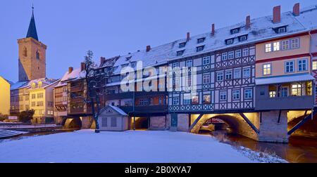 Krämerbrücke mit der Aegidienkirche in Erfurt, Thüringen, Deutschland, Stockfoto