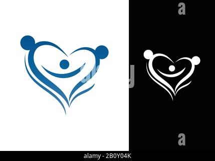 Happy Family In HERZFORM Logo Design, Familienliebe und Beziehung Stock Vektor