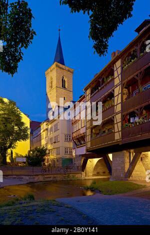 Krämerbrücke mit Ägidienturm in Erfurt, Thüringen, Deutschland, Stockfoto