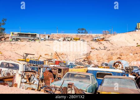 Auto Junkyard in Coober Pedy, South Australia Stockfoto