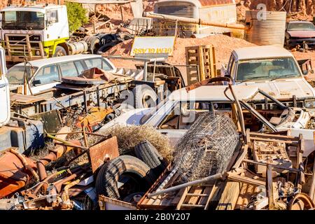 Auto Junkyard in Coober Pedy, South Australia Stockfoto