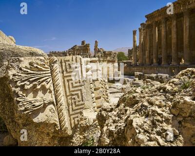 Detail mit dem Bacchus-Tempel in der antiken Stadt Baalbek, Libanon, Stockfoto