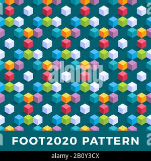 Cube isometrisches Design mit nahtlosem Muster. Moderner flacher isometrischer Vektor mit nahtlosem Musterhintergrund. Bunte Vektor-Textur mit Cubes. Fußball 2020 von Stock Vektor