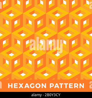 Oranger Würfel isometrisches nahtloses Muster. Sechskant Vektor-Darstellung des gelben, abstrakten geometrischen Hintergrunds. Stock Vektor