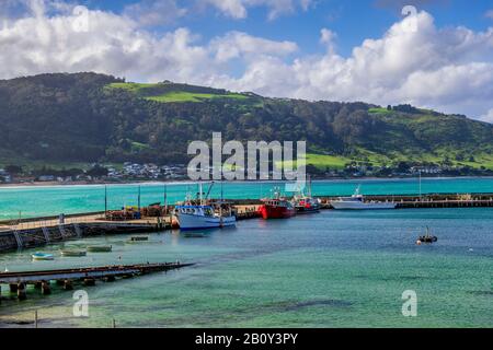 Apollo Bay Harbour entlang der Great Ocean Road in Victoria, Australien Stockfoto