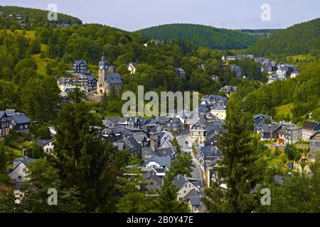 Blick über Lauscha, Thüringer Wald, Thüringen, Deutschland, Stockfoto