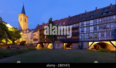 Krämerbrücke mit Ägidienturm in Erfurt, Thüringen, Deutschland, Stockfoto