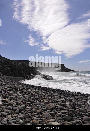 Vulkanische Felsen am Strand, Fischerdorf Los Molinos, Fuerteventura, Kanarische Inseln, Spanien, Europa Stockfoto