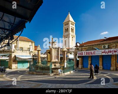 Davidbrunnen mit Erlöserkirche in Jerusalem, Israel, Stockfoto