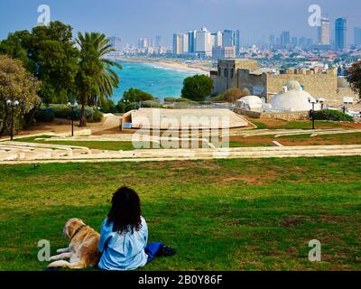 Blick vom Ramses Garden in Jaffa nach Tel Aviv, Israel, Naher Osten, Stockfoto