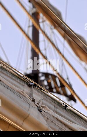 Detail und Takelage, dreimastige Artemis, maritimes Flair, Hafengeburtstag, Hamburg, Deutschland, Stockfoto