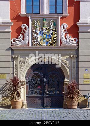 Portal des Rathauses auf dem Hauptmarkt in Gotha, Thüringen, Deutschland, Stockfoto