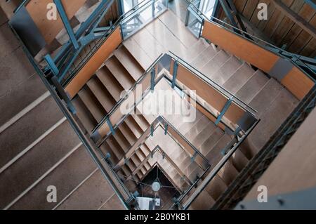 Treppen vom Aussichtsturm Rennsteigwarte auf dem Eselsberg, Masserberg, Landkreis Hildburghausen, Thüringen, Deutschland, Stockfoto