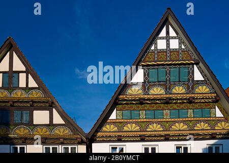 Ziergiebeln in Lemgo, Ostwestfalen-Lippe, Nordrhein-Westfalen, Deutschland, Stockfoto