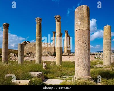 Säulen des Tempels der Artemis in Gerasa oder Gerash, Jordanien, Naher Osten, Stockfoto