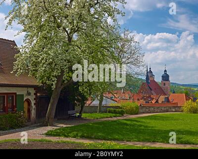 Panoramablick über die Altstadt mit der St.-Georgs-Kirche in Schmalkalden, Thüringen, Deutschland, Stockfoto