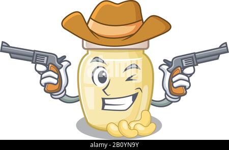 Cashew Butter Cowboy Cartoon Konzept mit Waffen Stock Vektor