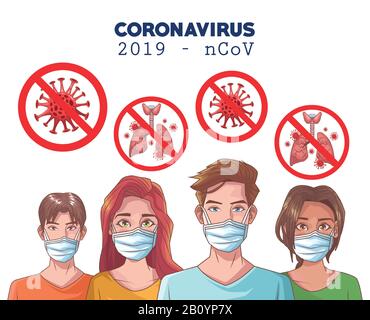 Infografik zu Coronavirus mit Menschen, die Maske verwenden Stock Vektor