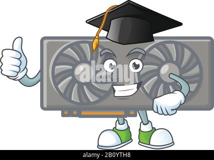 Ein glücklicher Charakter der Gaming-VGA-Karte in einem schwarzen Graduierungshut Stock Vektor