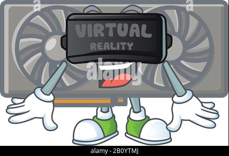 Ein cleverer Charakter von Gaming-VGA-Karte mit Virtual Reality Headset Stock Vektor