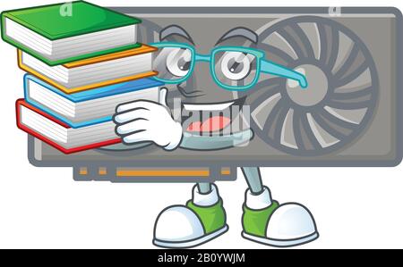 Eine raffinierte Cartoon-Figur des Gaming-VGA-Karte, die mit einigen Büchern studiert Stock Vektor