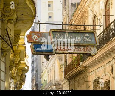 Neon-Werbung in der Bar La Fayette, Havanna, Kuba Stockfoto