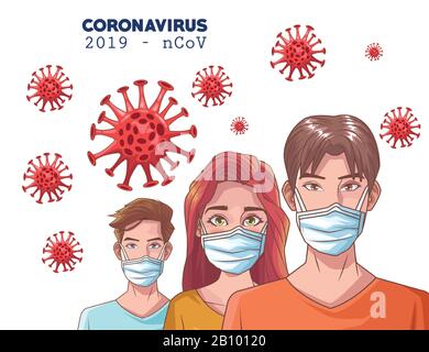 Infografik zu Coronavirus mit Menschen, die Maske verwenden Stock Vektor