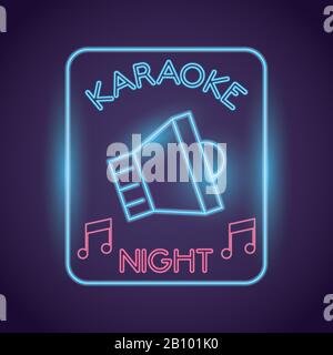 Karaoke-Wort mit Kalligraphie Neonlicht Stock Vektor