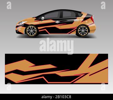 Rennwagen mit abstrakten Streifenformen für das Unternehmen. Sport Car Racing Wrap Vector Design Vorlage Design Vector Vector Vector Stock Vektor