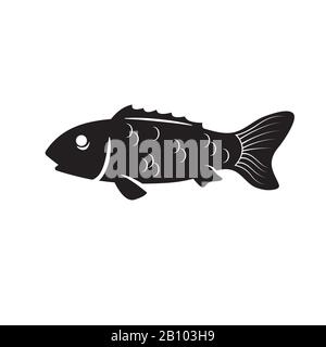 Das Fischsymbol ist eine schwarze Silhouette auf einem weiß isolierten Hintergrund. Vektorbild Stock Vektor