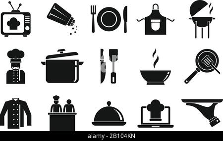 Koch-Show-Symbole eingestellt. Einfache Koch-Sets zeigen Vektorsymbole für Webdesign auf weißem Hintergrund an Stock Vektor