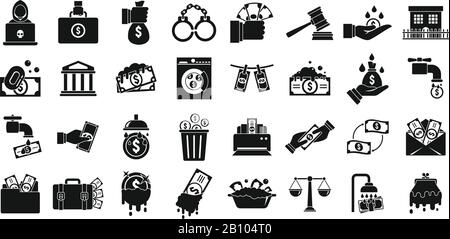 Geldwäsche-Symbole festgelegt. Einfache Vektorsymbole zur Geldwäsche für das Webdesign auf weißem Hintergrund Stock Vektor