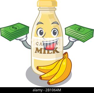 Cool Rich Cashew Milk Charakter mit Geld auf den Händen Stock Vektor
