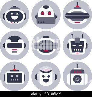 Robotersymbol. Roboter-Chatbot-Avatar, Computerchat helfen Bot-Robotern und virtuellen Assistenten digitale Chat-Bots isolierte Vektorsymbole Stock Vektor