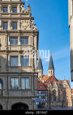 Gable der Gewandhaus- und St. Martinikkirche in Braunschweig, Niedersachsen, Deutschland Stockfoto