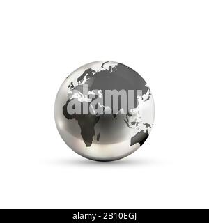 Realistische metallische Erdkugel-Ikone von europäischer Seite auf weiß Hintergrund Stock Vektor