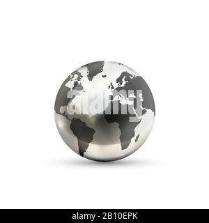 Realistisches metallisches Erdkugel-Symbol auf weißem Hintergrund Stock Vektor