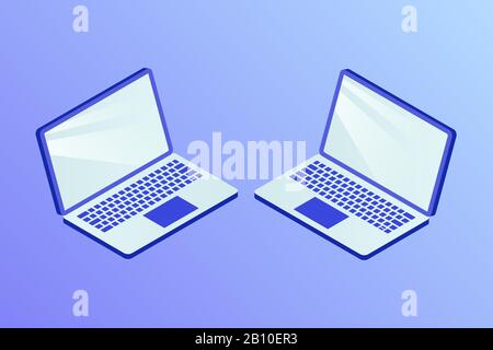 Laptop oder Notebook isoliert mit Seitenansicht und isometrischem Vektorstil Stockfoto