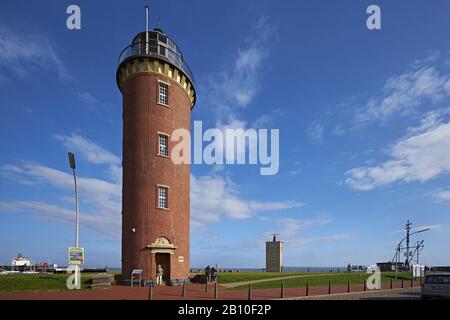 Hamburger Leuchtturm an der alten Liebe in Cuxhaven, Niedersachsen, Deutschland Stockfoto