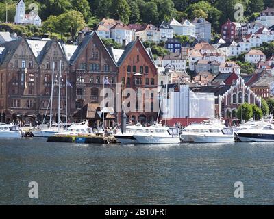 Nahaufnahme der europäischen Stadt Bergen im Bezirk Hordaland in Norwegen Stockfoto