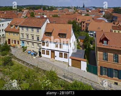 Blick vom Schlossberg über die Altstadt von Quedlinburg, Sachsen-Anhalt, Deutschland Stockfoto