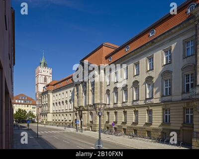 Historisches Universitätsgebäude der Europa-Universität Viadrina und des St. Marien Kirchturms in Frankfurt (oder), Brandenburg, Deutschland Stockfoto