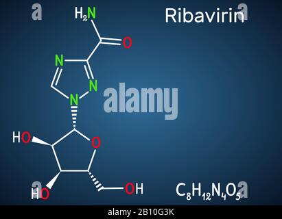 Ribavirin, Tribavirin, C8H12N4O5-Molekül. Es handelt sich um antivirale Medikamente zur Behandlung von RSV-Infektionen, Hepatitis C, einigen viralen hämorrhagischen Fieber, Coronavir Stock Vektor