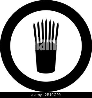 Bleistifte in Glasständern aufrecht stehend Büro Lieferanten Konzept Arbeitsplatz Symbol in Kreis rund schwarz Farbe Vektor Illustration flach Stil einfach Bild Stock Vektor